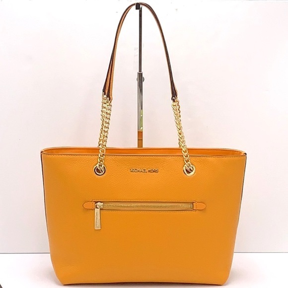 MICHAEL KORS JET SET ITEM MEDIUM FRONT ZIP POCKET CHAIN TOTE BAG HONEYCOMB COLOR - Picture 2 of 16